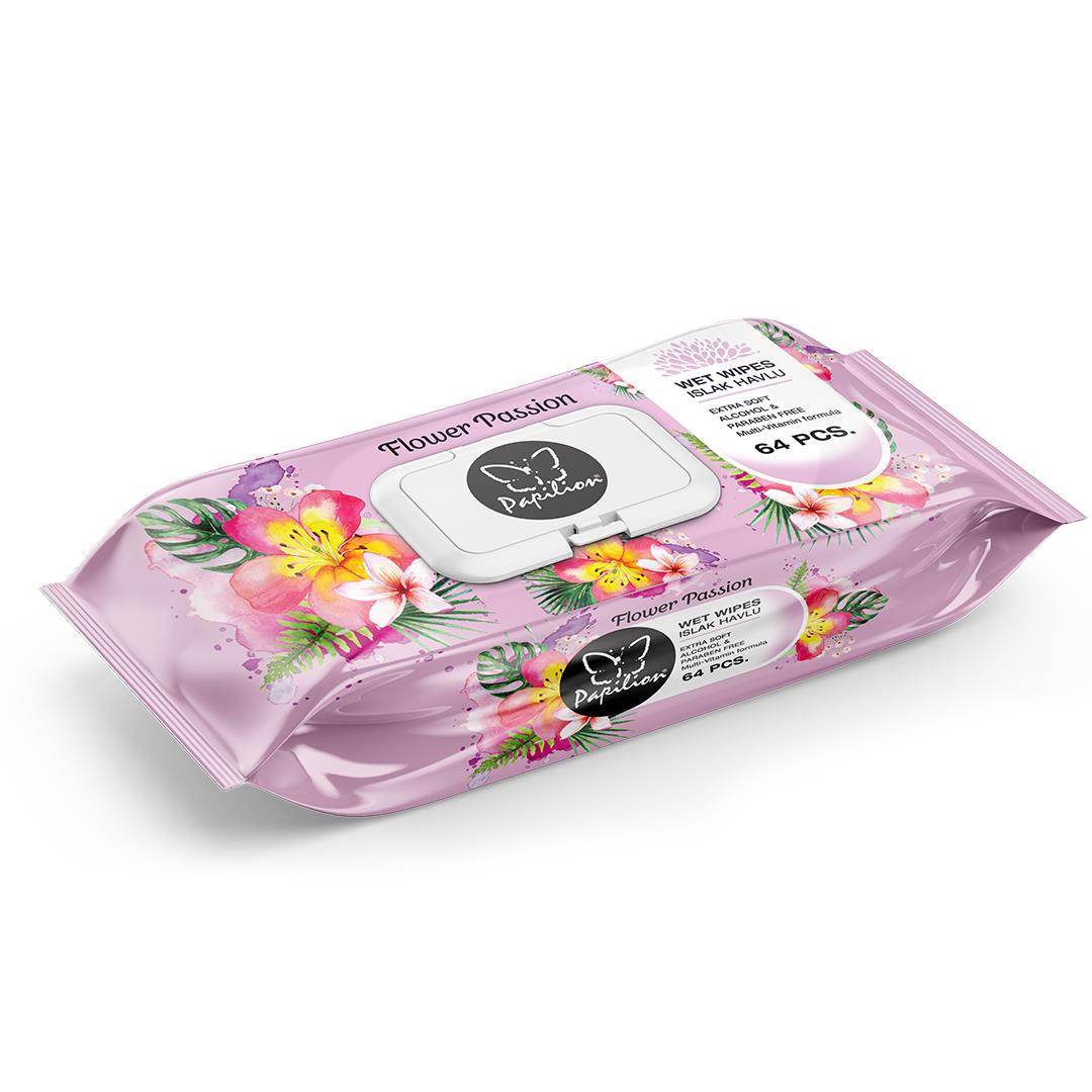 Купить Влажные салфетки Papilion Flower Passion Pink Effect 64 шт, ТМ «Papilion» оптом, в наличии и на заказ